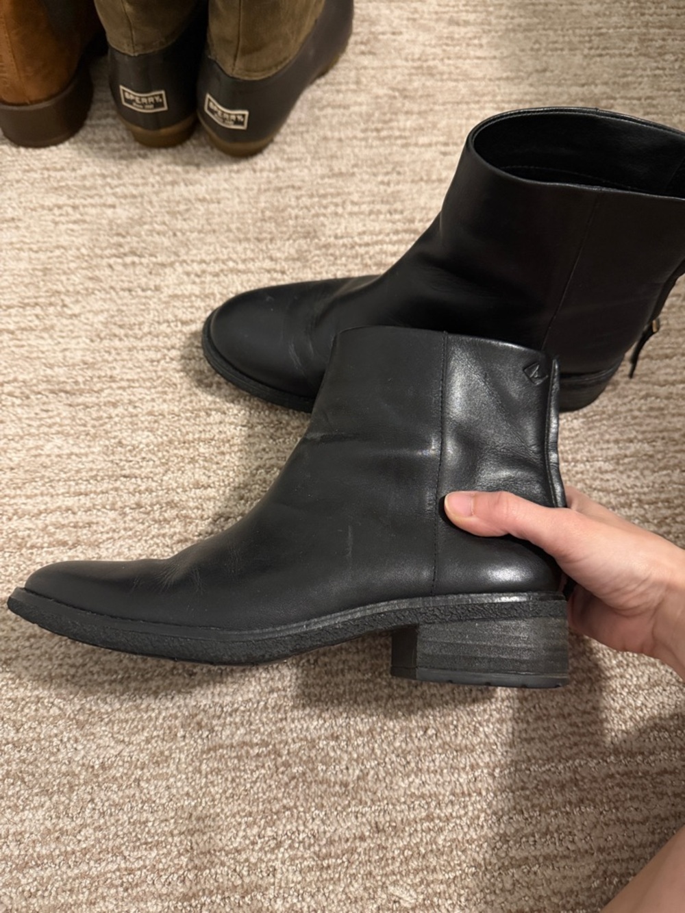 Sperry Black Leather Ankle Boots - Women